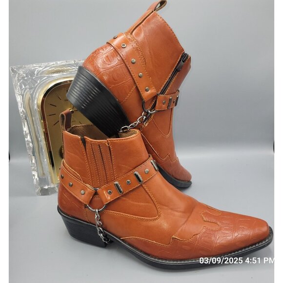 Western Biker Ankle Boot Chain Zip Vegan Friendly Size 42 UK 9 Men 11 Women - Picture 7 of 12